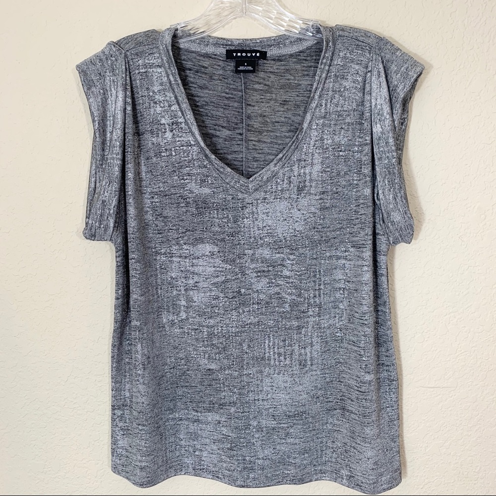 Trouvé Heather Gray Silver Foil Blouse